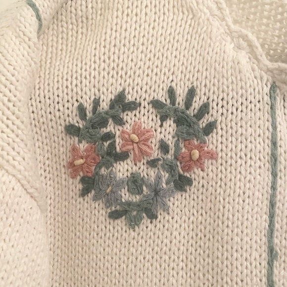 Weekend Edition - Hand Knit Cardigan - Embroidered - Cream - Size Medium (M) - Picture 4 of 7